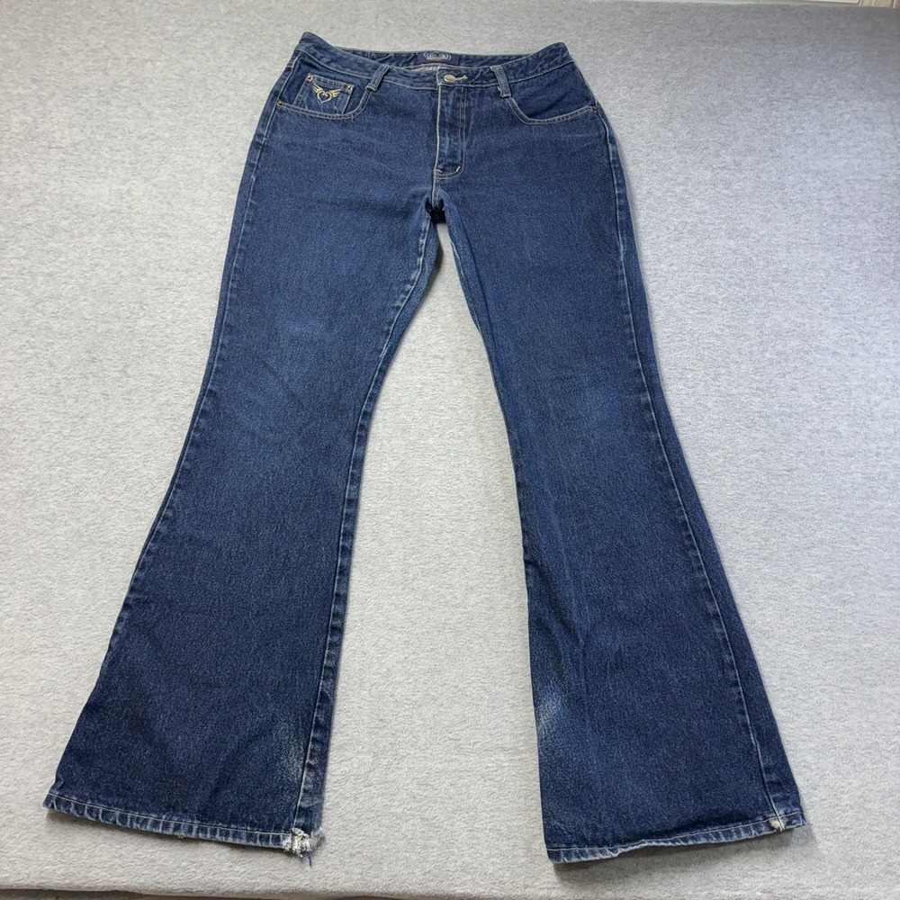 Vintage Angels Jeans Womens 11 Flare Jeans Dark Wash Heart Embroidery Y2K Denim
